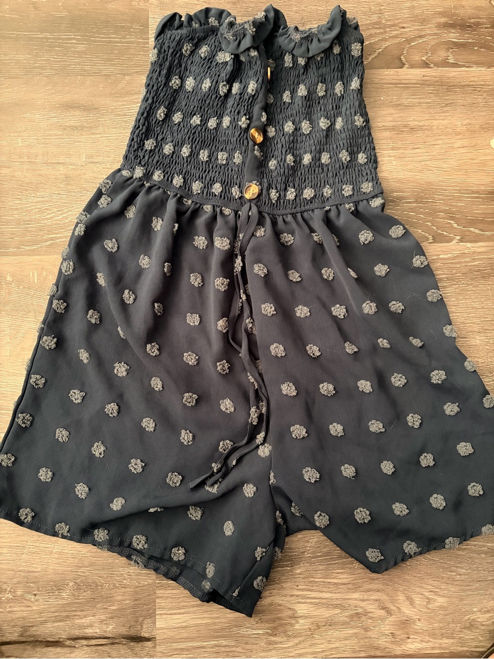 Women’s Navy Blue Patterned Smocked Romper